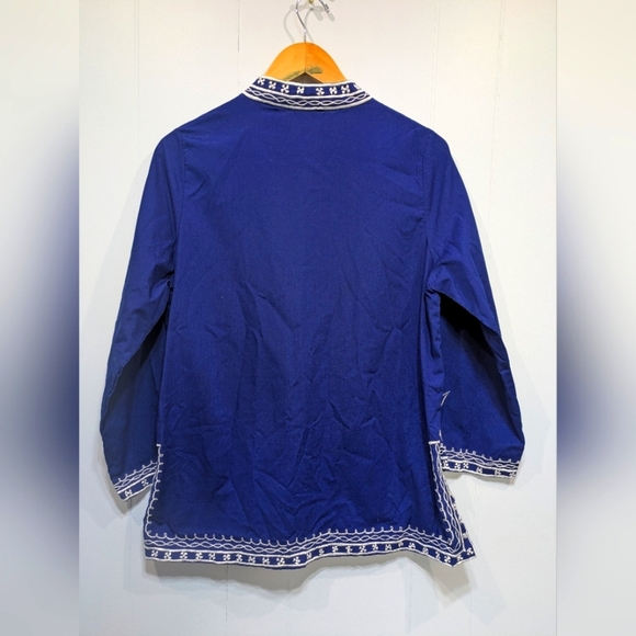 Leandra Crochet Embroidered Top in Royal Blue size Large 70s Birds Boho - Picture 6 of 10